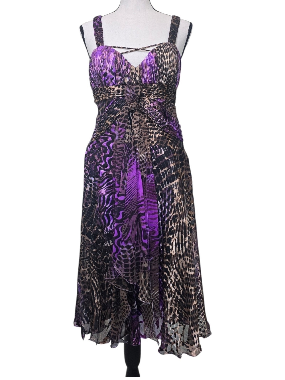 NWT Diane Freis Y2K Rare Vtg 90s Deadstock Silk Animal Print Midi Dress 4 Fairy